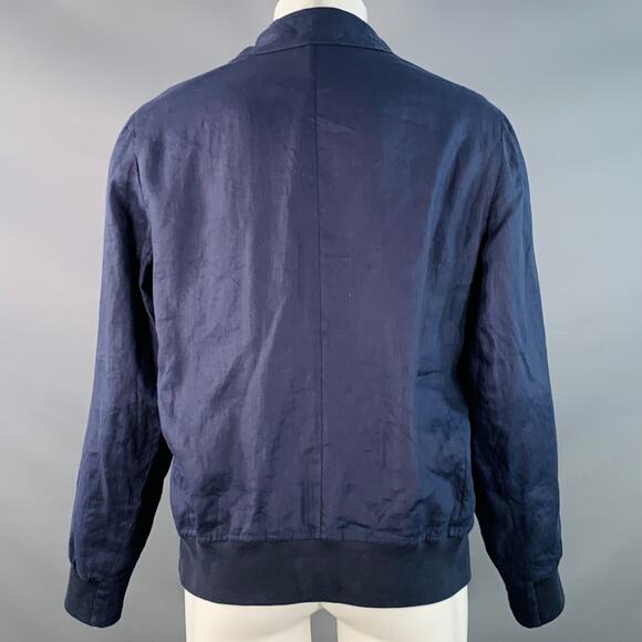 BRUNELLO CUCINELLI Size 40 Navy Red Twill Linen Snaps Jacket - Picture 3 of 10